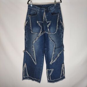 Distressed Star Pattern Denim Jeans